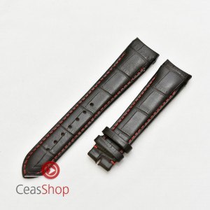 Curea tip Citizen piele 21mm neagra cusatura rosie capat curbat