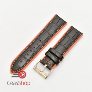 Curea hibrid silicon si piele model crocodil neagra cu portocaliu 22mm - 4205622