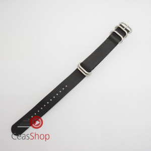 Curea NATO neagră 22mm catarame zulu argintii -52988