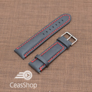 Curea piele neagra Mustang  mata,captusita, cusatura rosie 22mm - 40477