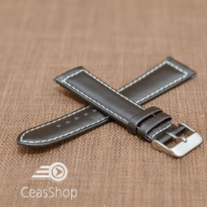 Curea piele neteda captusita neagra 20mm cusatura alba - 36220