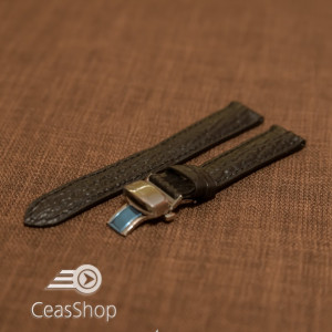 Curea piele textura rechin captusita deployant cu arc neagra 22mm - 38778