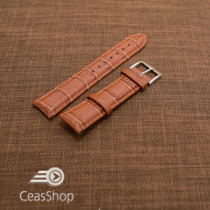 Curea piele vitel, model crocodil castaniu,captusita, lucioasa 20mm - 34835