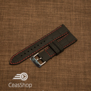 Curea silicon model crocodil neagră cusătură roșie 22mm - 45901