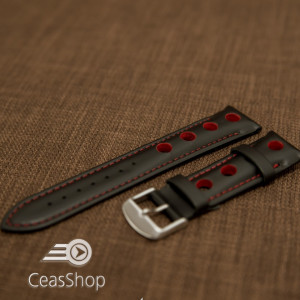 Curea piele GRAND PRIX captusită pe jumătate neagra cusaturi roșii 20mm - 42200