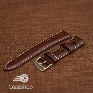 Curea piele lină, căptușită GRAND PRIX maro inchis cusaturi albe 20mm - 46321