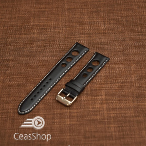 Curea piele lină, căptușită GRAND PRIX neagră, cusaturi albe 24mm - 46320