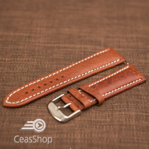 Curea piele MILANO maro light, captusită, cusături albe 24mm - 46408