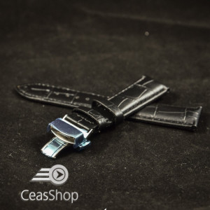 Curea piele vitel captusita deployant cu arc neagra 20 mm - 35928