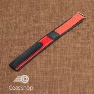 Curea din tesatura de nylon negru cu rosu sport cu arici 18mm - 34002