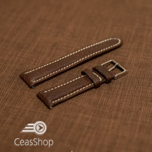 Curea piele MILANO maro, captusita, cusaturi albe 22mm - 33586