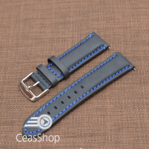 Curea piele neagra Mustang mata,captusita, cusatura albastra 22mm - 40475