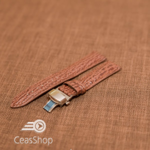 Curea piele textura rechin captusita deployant cu arc maro 18mm - 38780