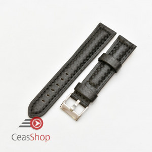 Curea piele tip fibra carbon neagră, cusătură neagră, căptușită 20mm - 3742011