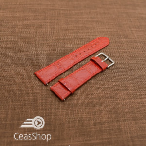Curea piele vitel plata model crocodil Elegance rosie 20mm - 34498