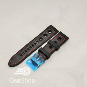 Curea silicon sport GRAND PRIX neagra cusaturi rosii 24mm - 38140