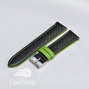 Curea sport doua tonuri neagra cu verde- antialergica - 22mm