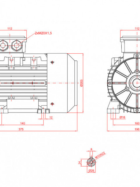 Motor electric trifazat cu doua viteze 2.2/1.5kw 1400/1000rpm 100 B3