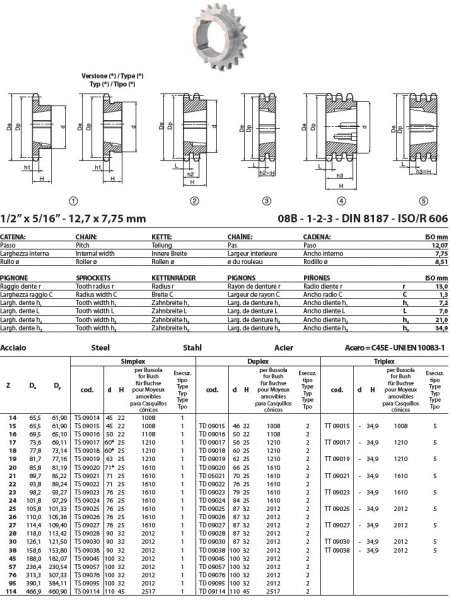 Pinion cu butuc 08B-3 (1/2X5/16) z=23 dinti BC1610 (12-42mm) otel