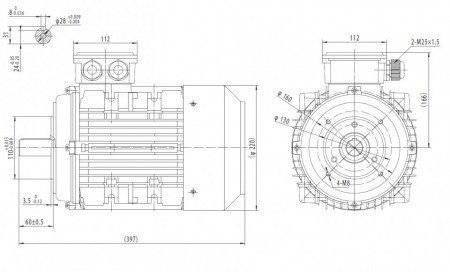 Motor electric trifazat cu doua viteze 7.2/5.1kw 3000/1400rpm 112 B14