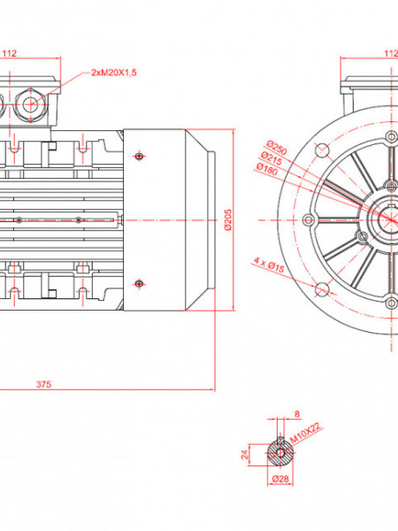 Motor electric trifazat cu doua viteze 2.4/1.8kw 3000/1400rpm 100 B5