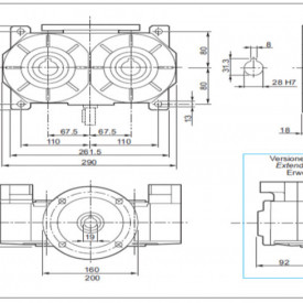 Reductor melcat cu iesire dubla tip VI 135 i=40 80 12.5rpm Nm186 H=28 |0.8kw 500rpm