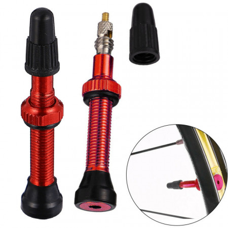 Set Valva tubeless FV 40mm Wake Pro - rosu + cheie valva
