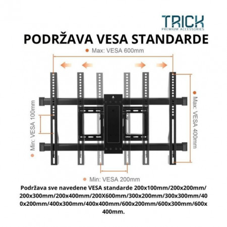 Trick Nosač Za TV Zglobni 37"-75", Max VESA 600x400, Nosivost 50kg ( TR764 )