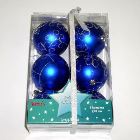 Kuglice 8cm 6kom dekor-plave ( 51-938000 )