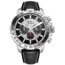 Muški Pierre Ricaud chronograph crni srebrni sportski ručni sat sa crnim kožnim kaišem ( p97236.5217ch )