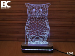 Black Cut 3D Lampa sa 9 različitih boja i daljinskim upravljačem - Sova ( A008 )