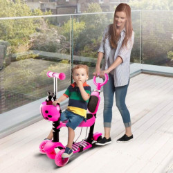 Trotinet Bubamara 5u1 za decu sa sedištem i svetlećim točkovima Model 652 - Roze