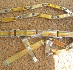SET Lant +medalion +bratara INOX placat ( otel inoxidabil ) cod mihasem303