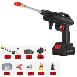 Set pistol presiune cu jet de apa portabil 300W, pe acumulator, baterie 12V (spumare, 2 jeturi), gradina, masina