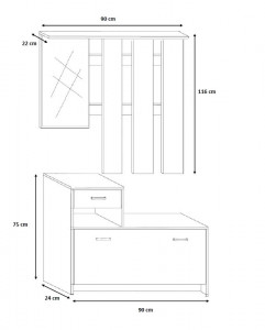 Set mobilier hol Filio, stejar alb, 90x22x116 cm