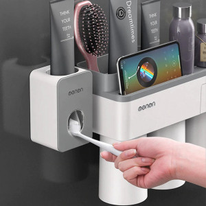 DOZATOR PASTA DE DINTI CU SUPORT MAGNETIC, 3 PAHARE, 6 PERIUTE DE DINTI SI SUPORT TELEFON
