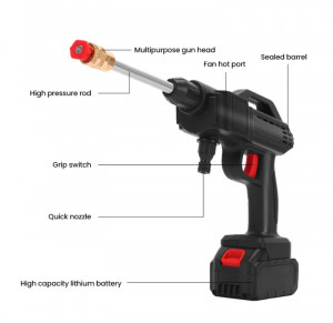 Set pistol presiune cu jet de apa portabil 300W, pe acumulator, baterie 12V (spumare, 2 jeturi), gradina, masina