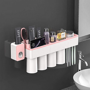 DOZATOR PASTA DE DINTI CU SUPORT MAGNETIC, 3 PAHARE, 6 PERIUTE DE DINTI SI SUPORT TELEFON