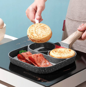 Tigaie cu 2 compartimente si grill din aliaj de aluminiu