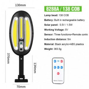 LAMPA SOLARA OVALA 138LED COB +TELECOMANDA