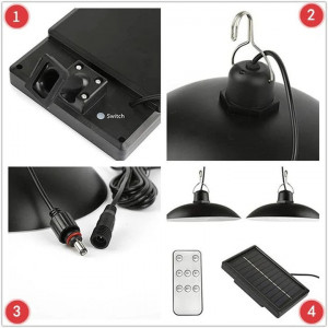 Set 2 Lampa Solara cu abajur de Interior/exterior cu telecomanda