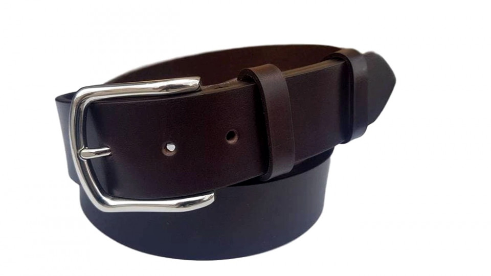 BELT & STRAP cintura in Vera Pelle di toro Marrone Scuro 4 cm, fibbia Round  Ottone