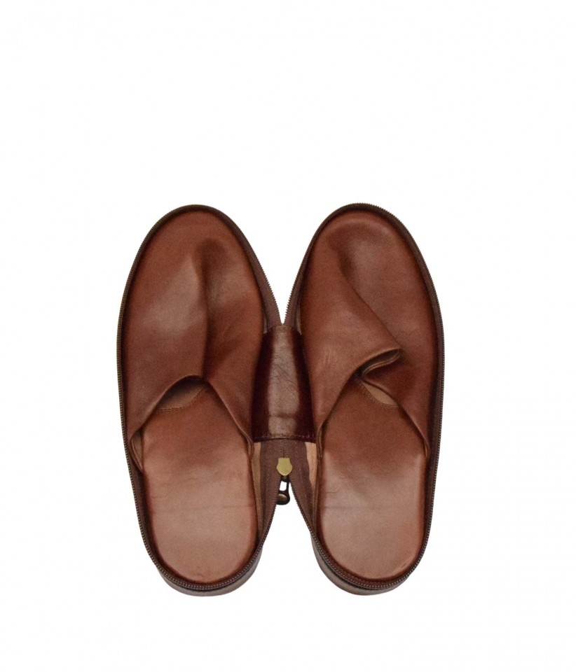 Pantofole Da Uomo In Finta Pelle Marrone - Modello Con Doppio Occhiello, Tacco Piatto, Taglia 12 UK