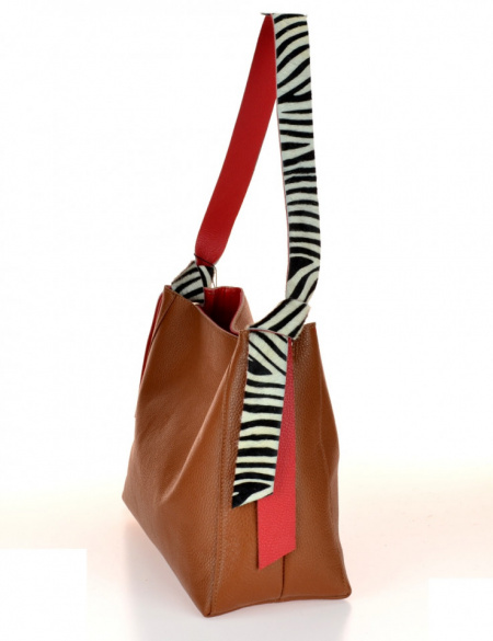 BORSA DONNA SACCA IN PELLE BICOLORE CON TRACOLLA CAVALLINO ZEBRA MONTINI GIACINTA MADE IN ITALY