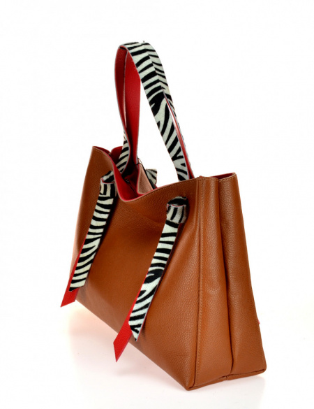 BORSA DONNA SHOPPING IN PELLE BICOLORE CON MANICI CAVALLINO ZEBRA MONTINI GERMANIA MADE IN ITALY