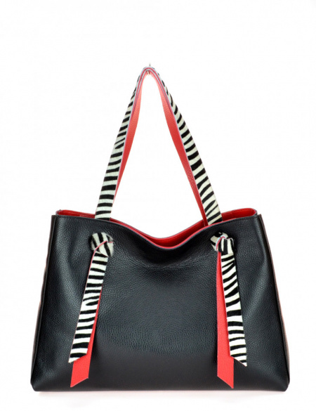 BORSA DONNA SHOPPING IN PELLE BICOLORE CON MANICI CAVALLINO ZEBRA MONTINI GERMANIA MADE IN ITALY