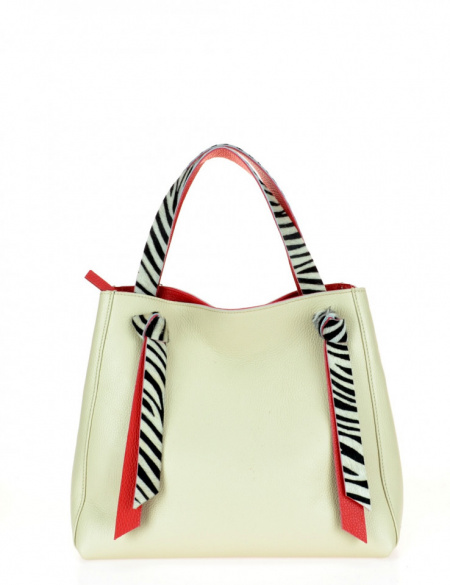 BORSA DONNA IN PELLE BICOLORE CON MANICI CAVALLINO ZEBRA MONTINI GEMMA MADE IN ITALY