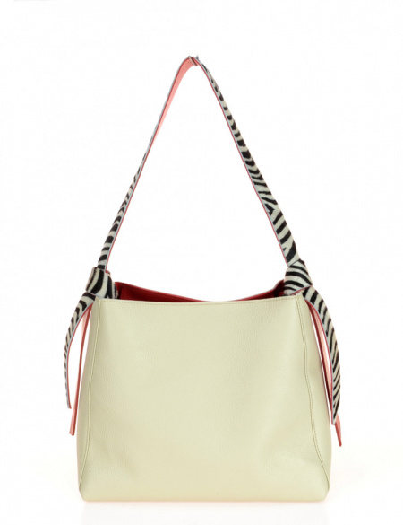 BORSA DONNA SACCA IN PELLE BICOLORE CON TRACOLLA CAVALLINO ZEBRA MONTINI GIACINTA MADE IN ITALY