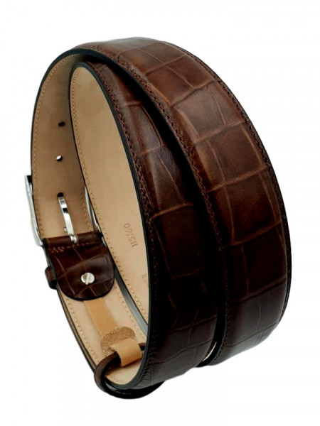 Artigianale Cintura da uomo in pelle nera con stampa cocco artigianale made in Italy 