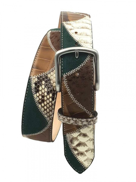 CINTURA UOMO 4 CM PATCHWORK ORIONE BELTS IN PITONE-STRUZZO-CAMOSCIO  ARTIGIANALE MADE IN ITALY